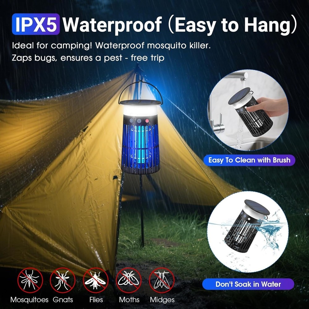 Solar Bug Zapper Outdoor Insect Trap Mosquito Killer with LED Night Light &Flame