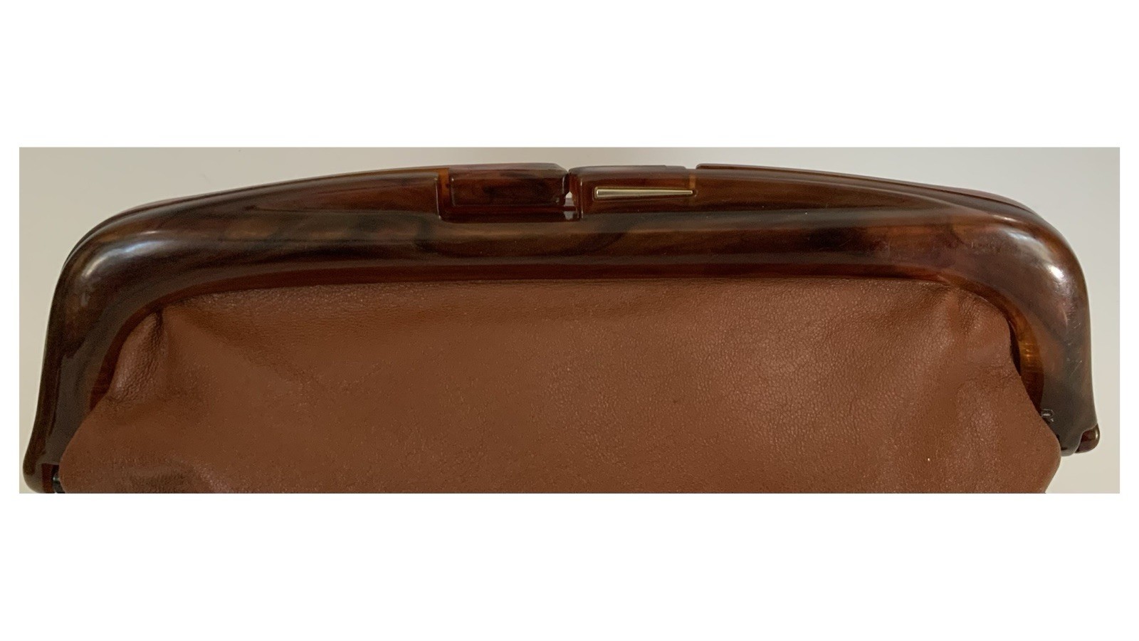 Vtg MANTESSA Made In Italy Leather W/Bakelite Handle Clutch/Handbag/Purse-Brown
