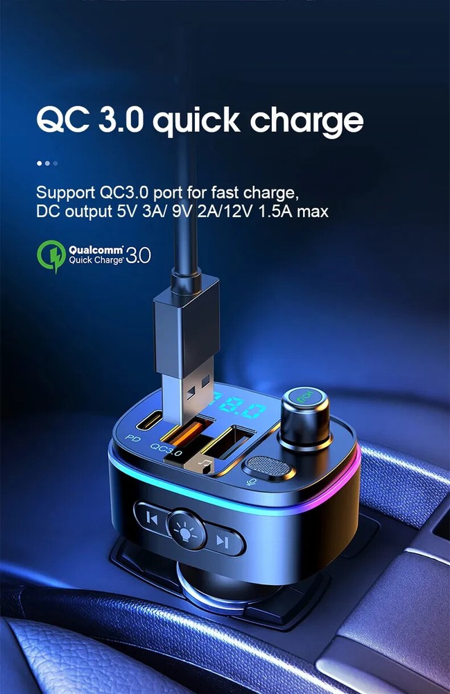 FM Transmitter Wireless Bluetooth Car Kit Radio Adapter USB Type C Charger Call