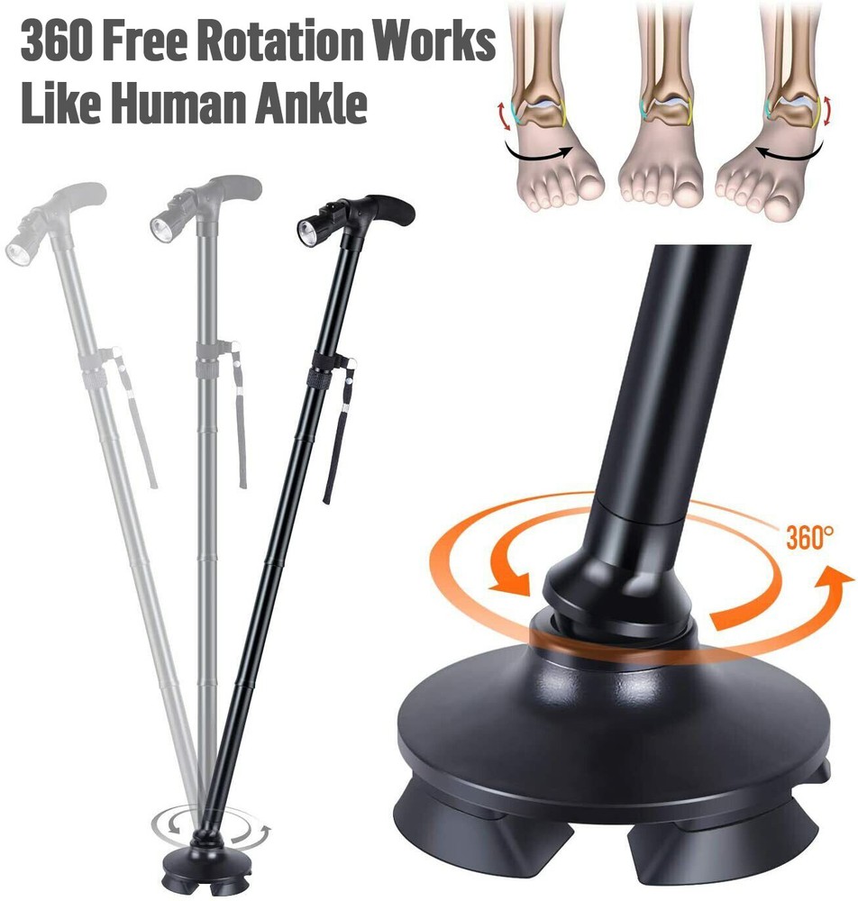 2Pcs Lightweight Collapsible LED Walking Stick Folding Adjustable Walking Cane