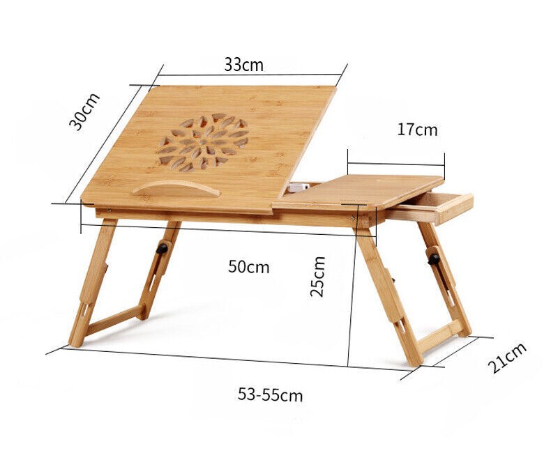 Bamboo Adjustable Laptop Tray Lap Desk Stand Foldable Bed Table w/drawer