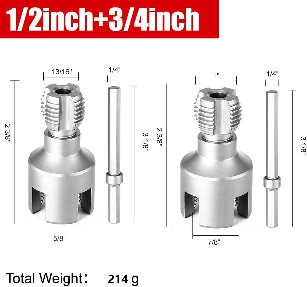 2Pcs 1/2'' 3/4'' Water Pipe Threading Tool Integrated Internal & External Pipe