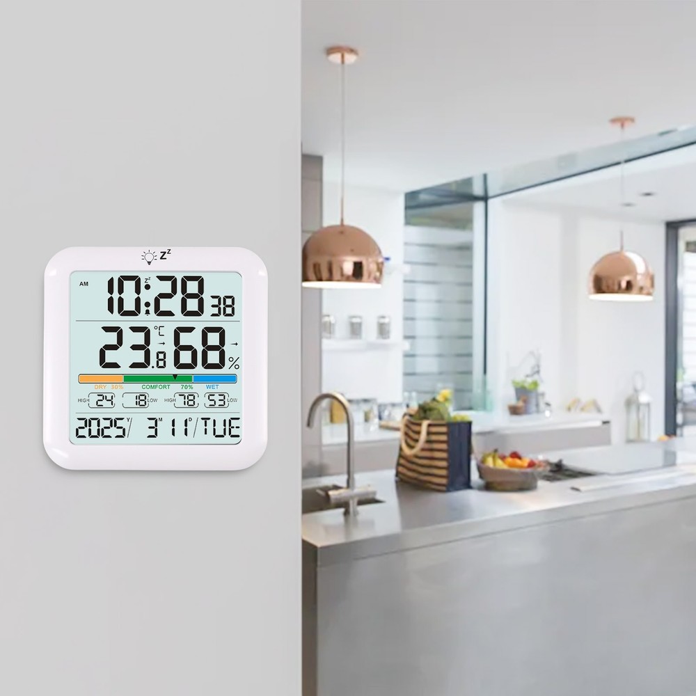 Indoor Thermometer Backlit Display Home Decor Alarm Function Battery Powered