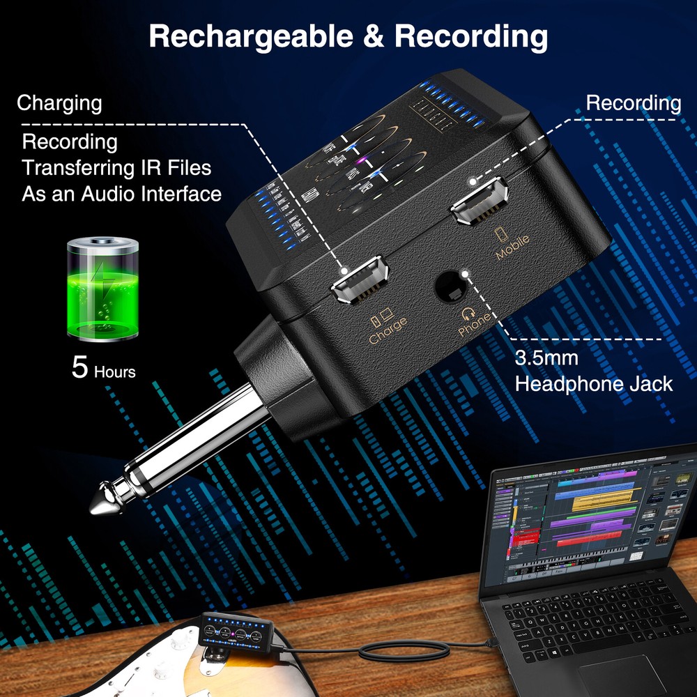 LEKATO Guitar Headphone Amp with Multi Effects Amp Models, IR Loading, Tuner US