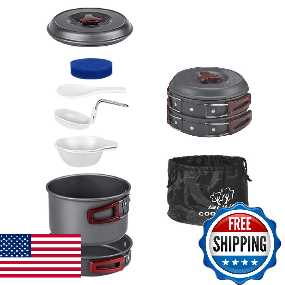 Bulin 8PCS Lightweight Camping Cookware Mess Kit Backpacking Cooking Set
