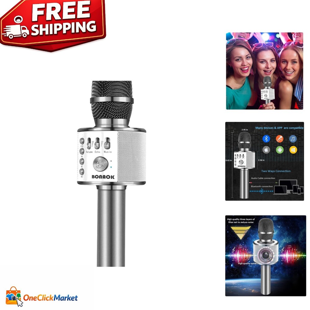 Q37 Space Gray Wireless Karaoke Microphone with High Sensitivity Audio Features