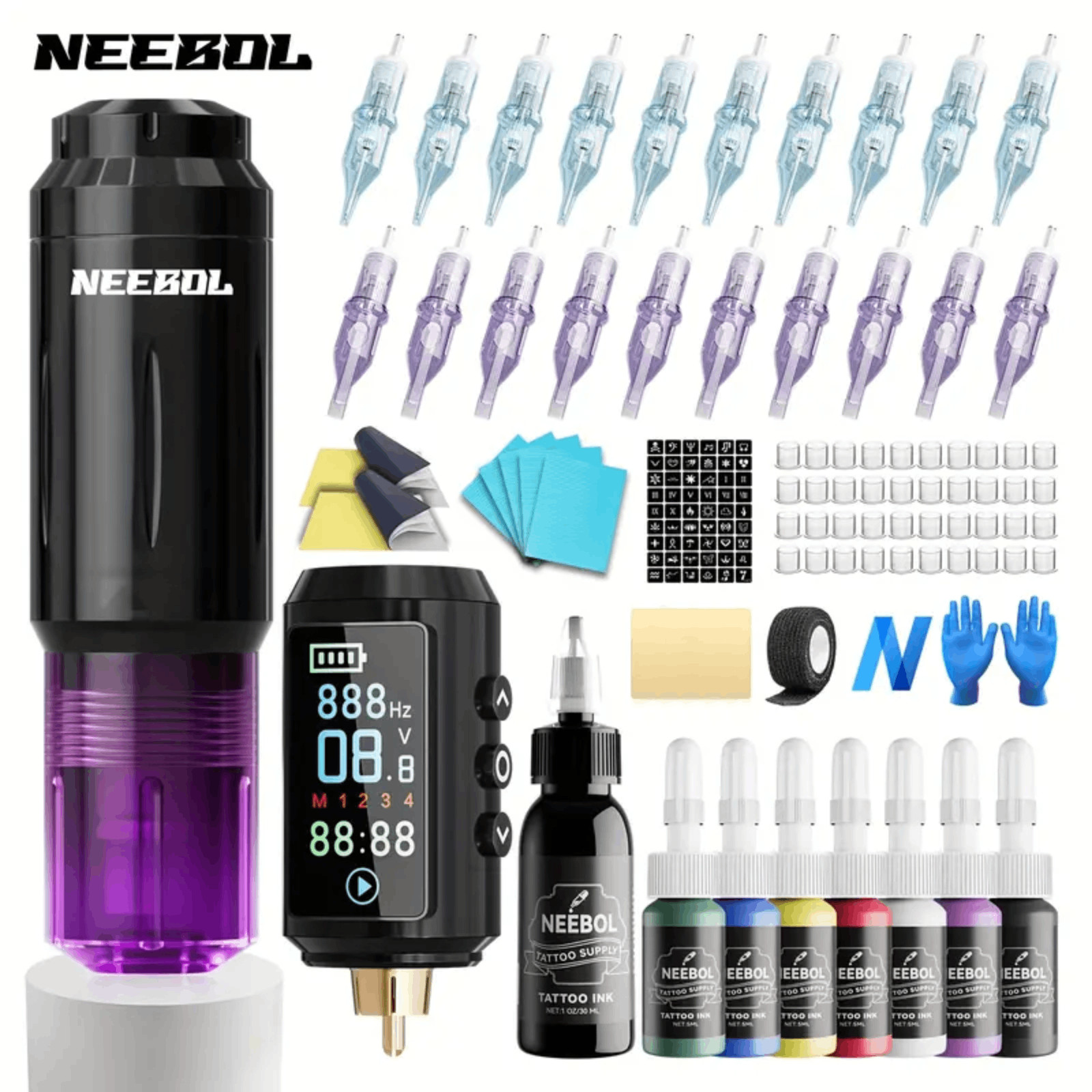 Wireless Tattoo Pen Machine Complet Kit with 1600mAh Power Supply 20Pcs Needles