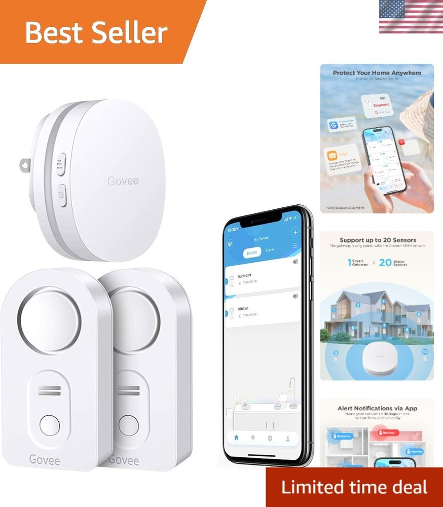 Smart WiFi Water Sensor Set: 100dB Alerts, Real-Time Notifications & App Control