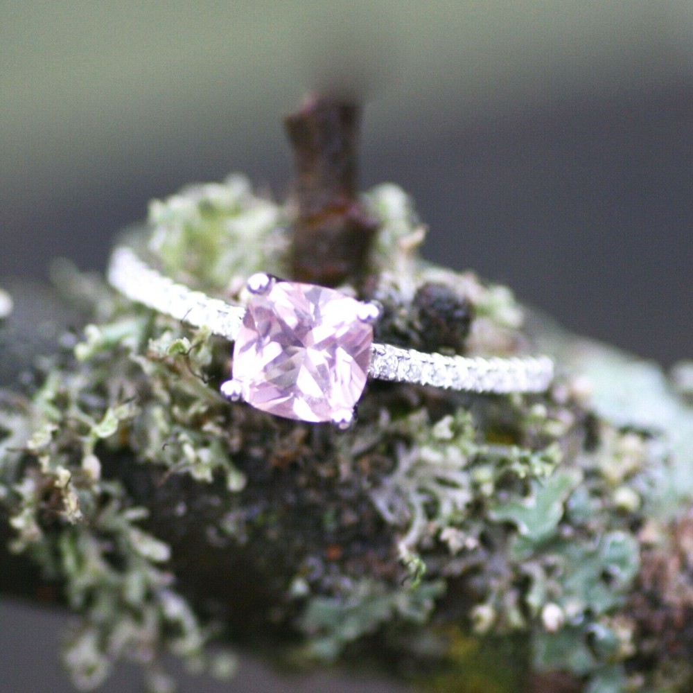 Lab Created Pink Morganite Ring Solid Sterling Silver 925 , May birthstone