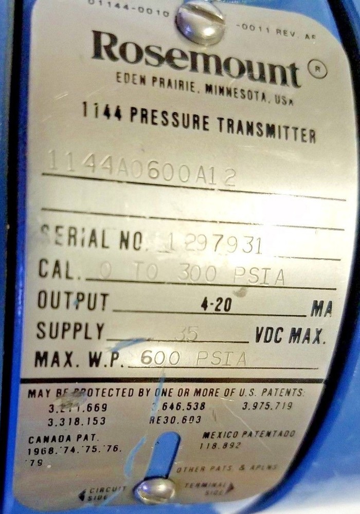 Rosemount 1144A0600A12 Pressure Transmitter w/ Mounting Bracket