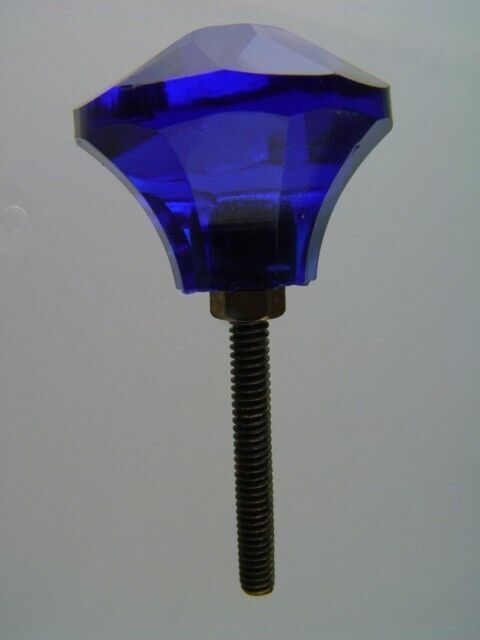 GORGEOUS SMALL COBALT GLASS KNOBS HAND CUT FIRE POLISHED
