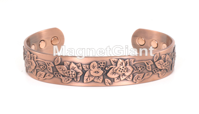 Leaves - Solid Copper High Power Magnetic Bangle Bracelet Cuff - BG73C