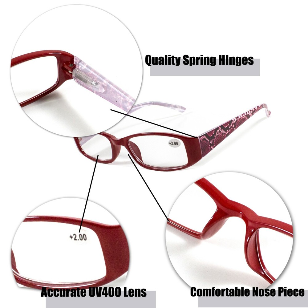 4 Pairs Mens Womens Unisex Spring Hinge Rectangular Reading Reader Glasses 1-3