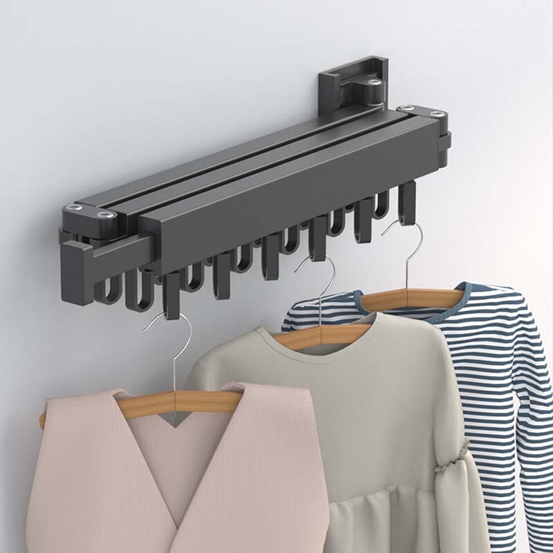 Wall Mounted Clothes Hanger Rack Retractable Clothes Drying Rack Space-Saving US