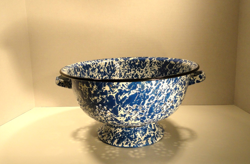 Blue & White Enamelware Splatterware Colander Strainer