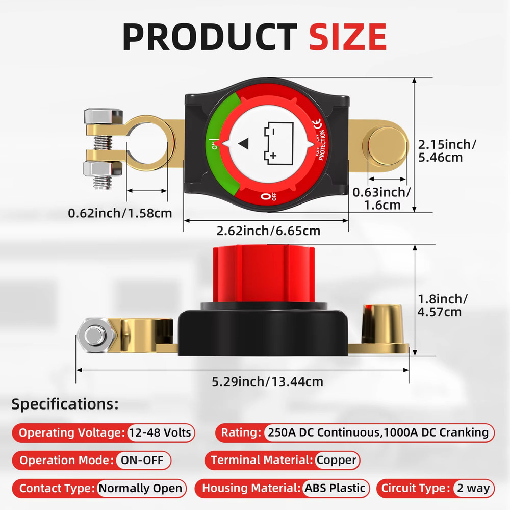 Side Post Battery Disconnect Switch 275A 12-48V LED Voltmeter Cut Off Switch