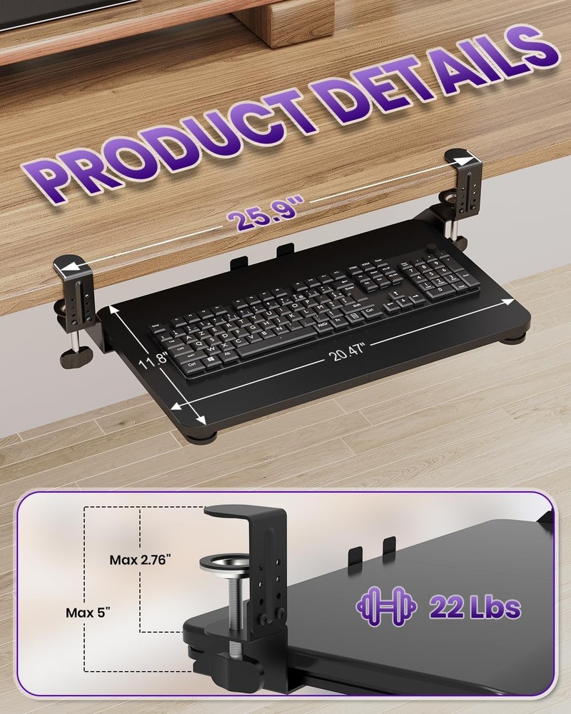 Under Desk Keyboard Tray Slide Out Mount