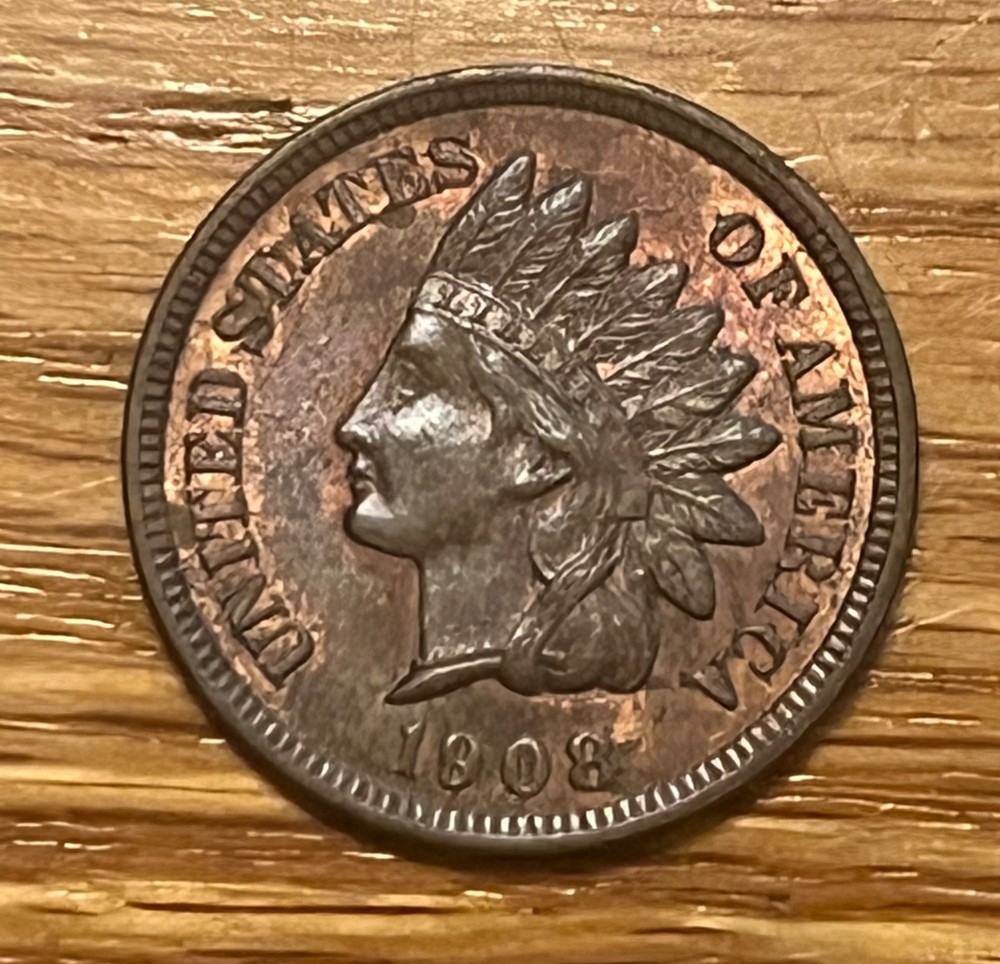 1908 Indian Head cent , brown uncirculated some red remaining