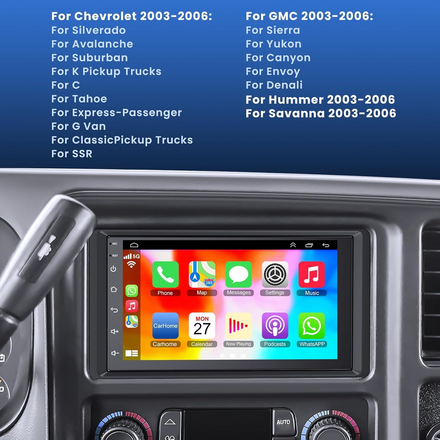 Para 2003-2006 GMC Chevrolet Radio estéreo para coche Carplay Cámara
