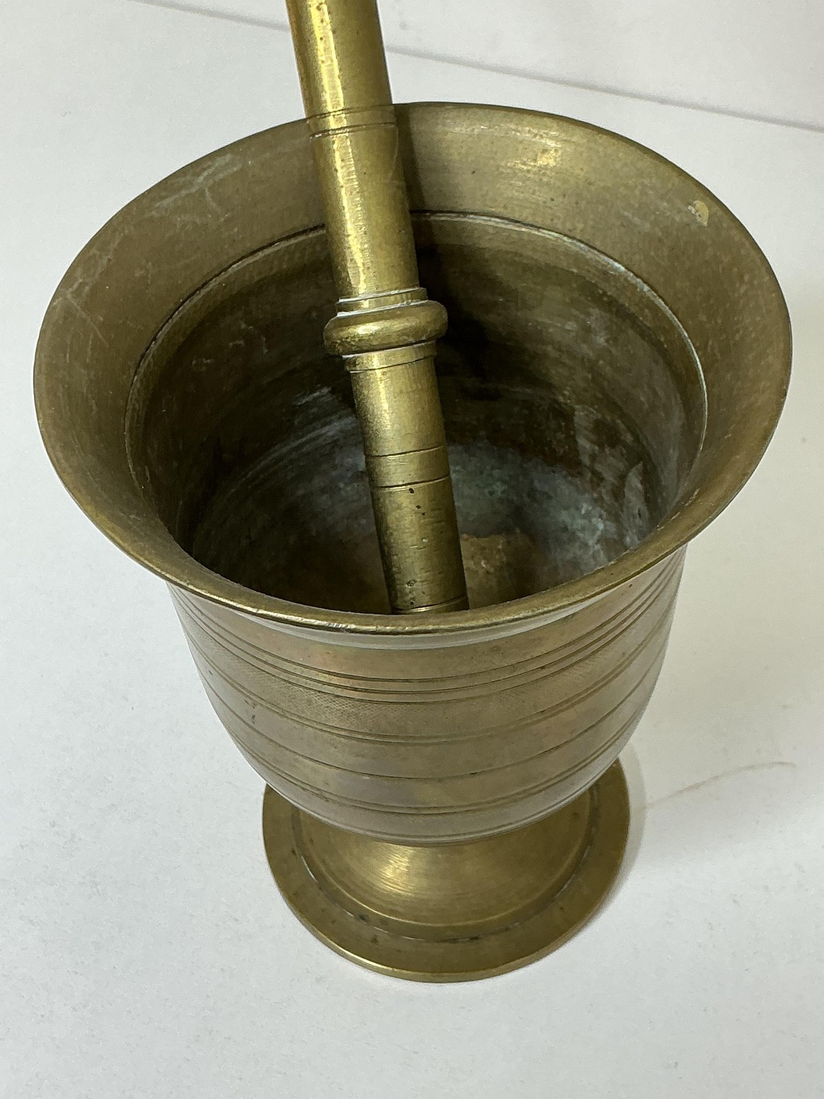 Vintage Solid Brass Mortar And Pestle Tall Footed Cup Apothecary Decor Pharmacy