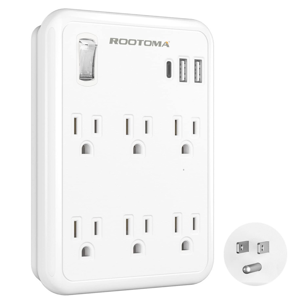USB Wall Outlet Extender with On Off Switch, surge protector outlet,6 AC Mult...