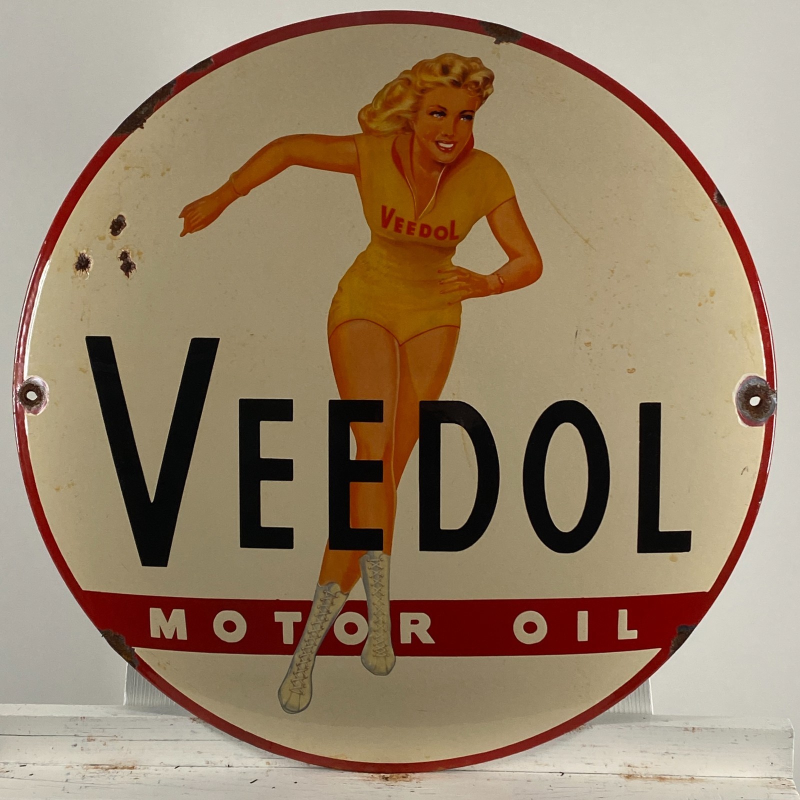 Veedol Enamel Sign - Ø 50cm (19.7") - Nice Motor Oil Collector Advertising Decor