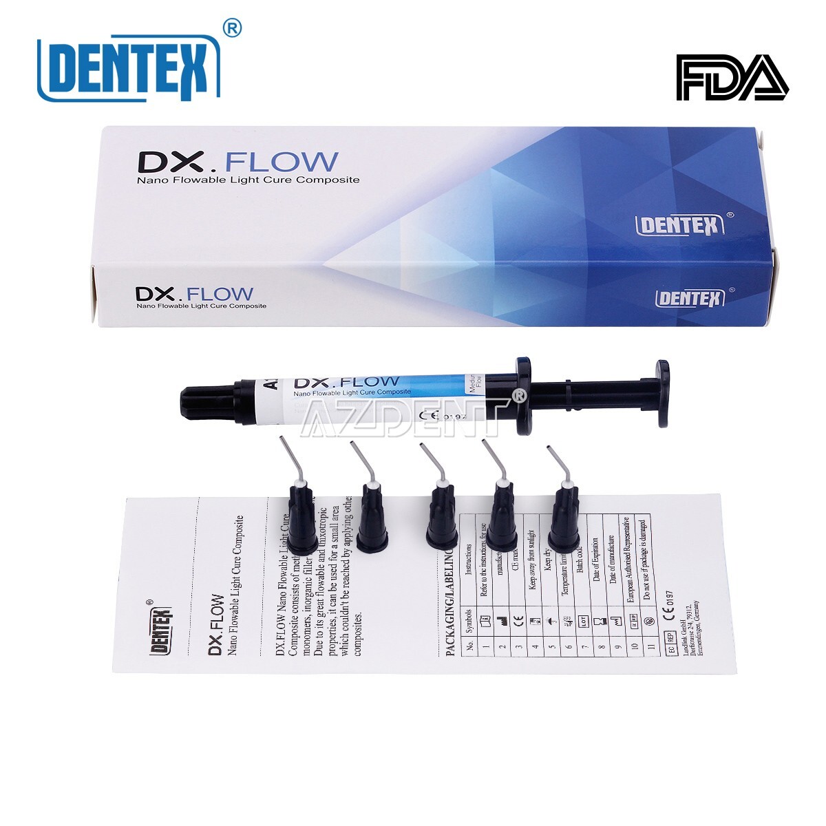 DENTEX Dental Light Cure Flowable Composite Resin Medium Flow Shade A2 3g/Pc