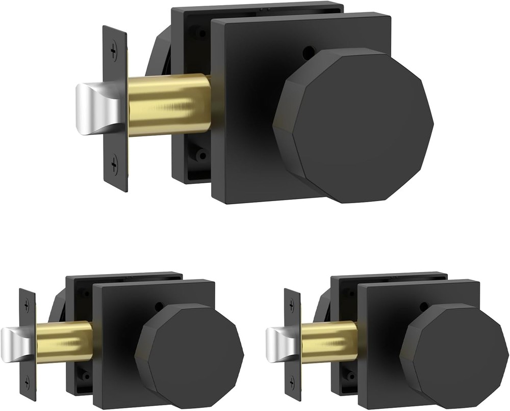 Amerdeco 3 Pack Privacy Door Knobs Matte Black Privacy,