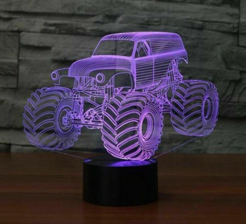 Grave Digger Monster Tractor 3D Desk Lamp 7 Changeable Colors Night Light