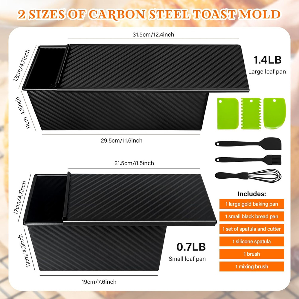 Pullman Loaf Pan Set with Lids – 2 Pack Nonstick Bread Pans for Baking, 2.2Lb &