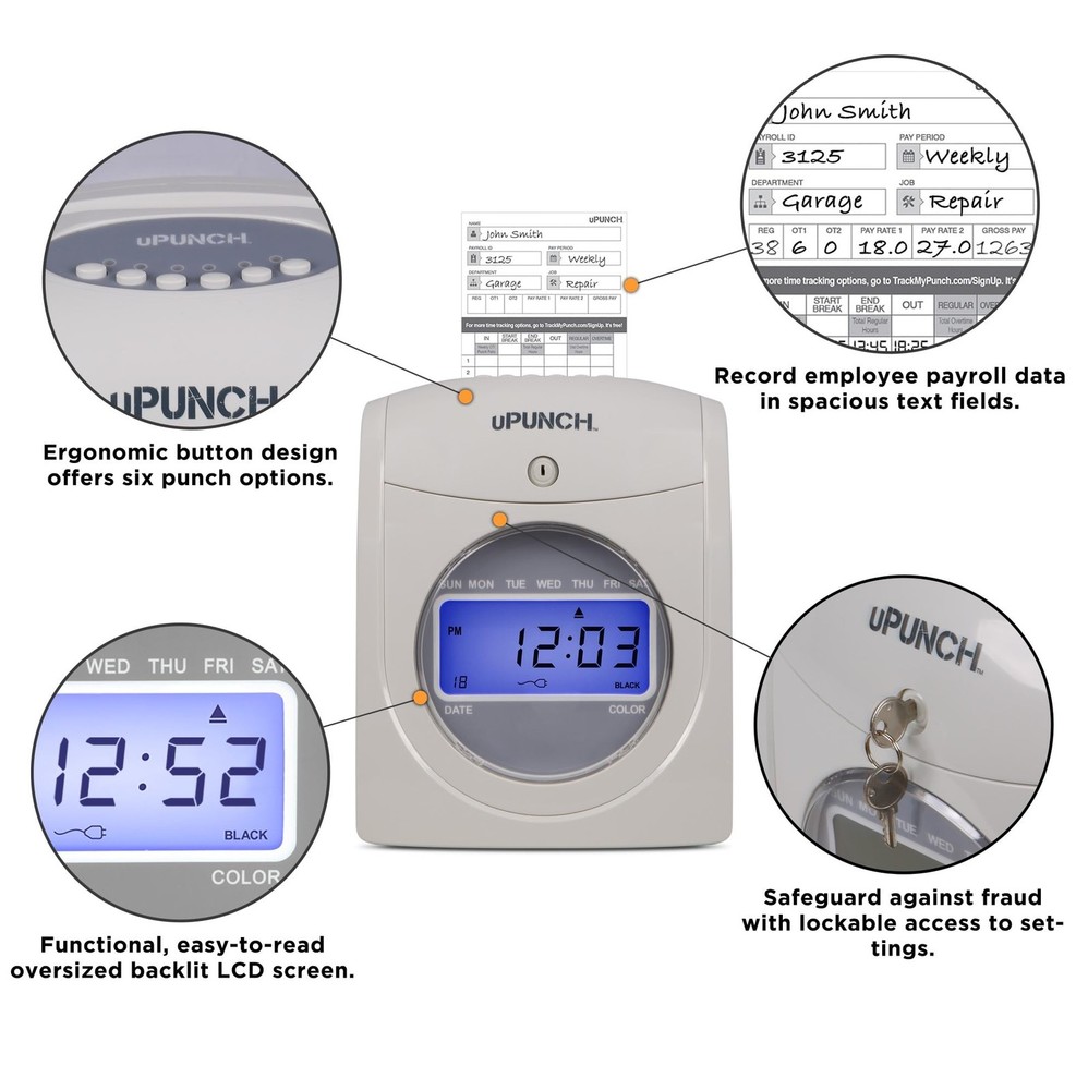 Upunch Hn2500 Calculating Time Clock Bundle For Small Business Auto Align