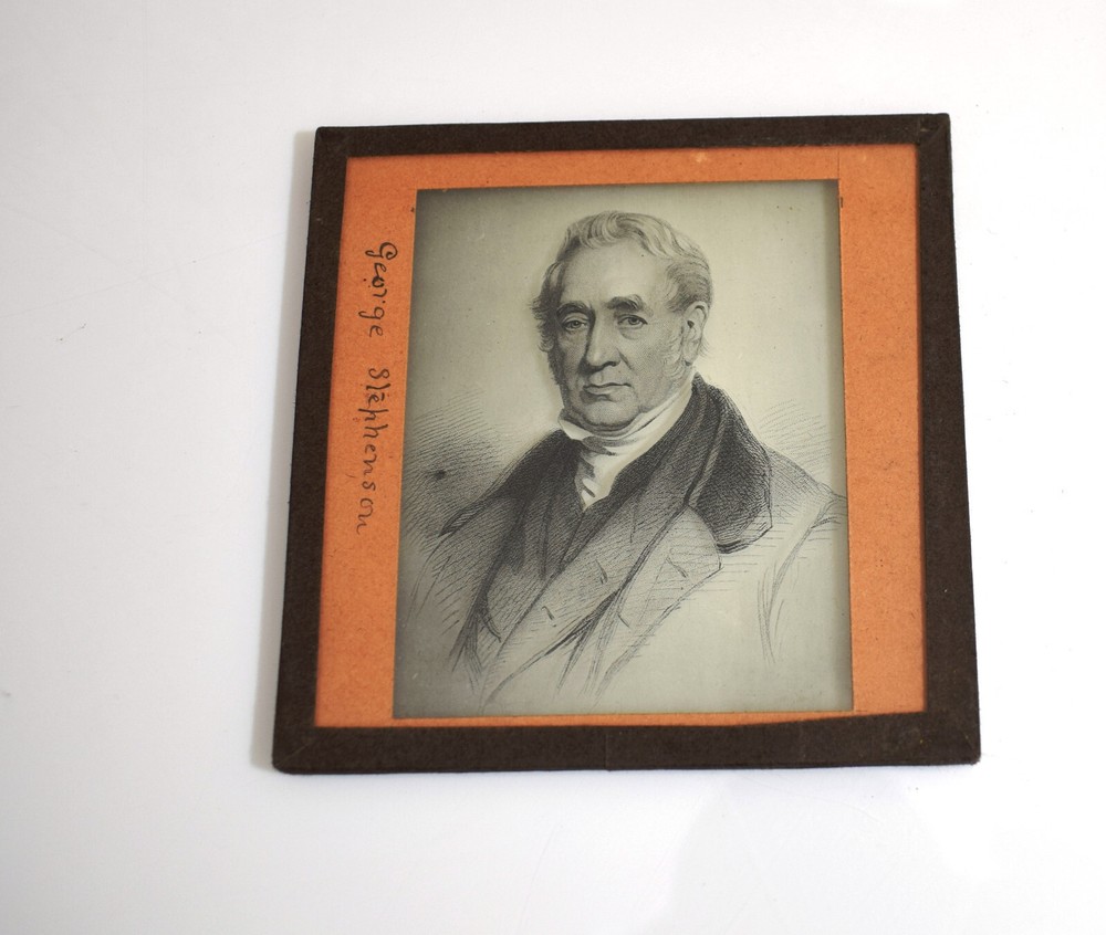 COAL MINING : GEORGE STEPHENSON PORTRAIT C1875 VICTORIAN Magic Lantern Slide