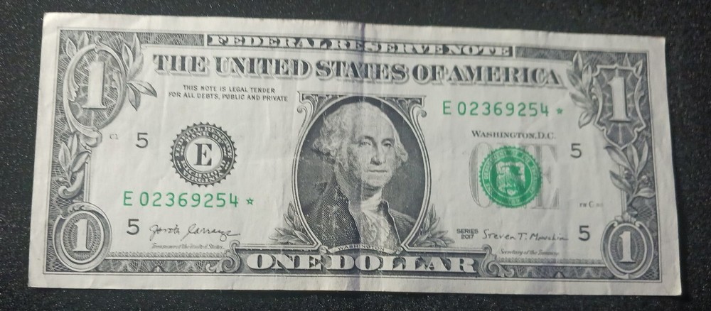 One Dollar Star Note Error Overinked Treasury Seal
