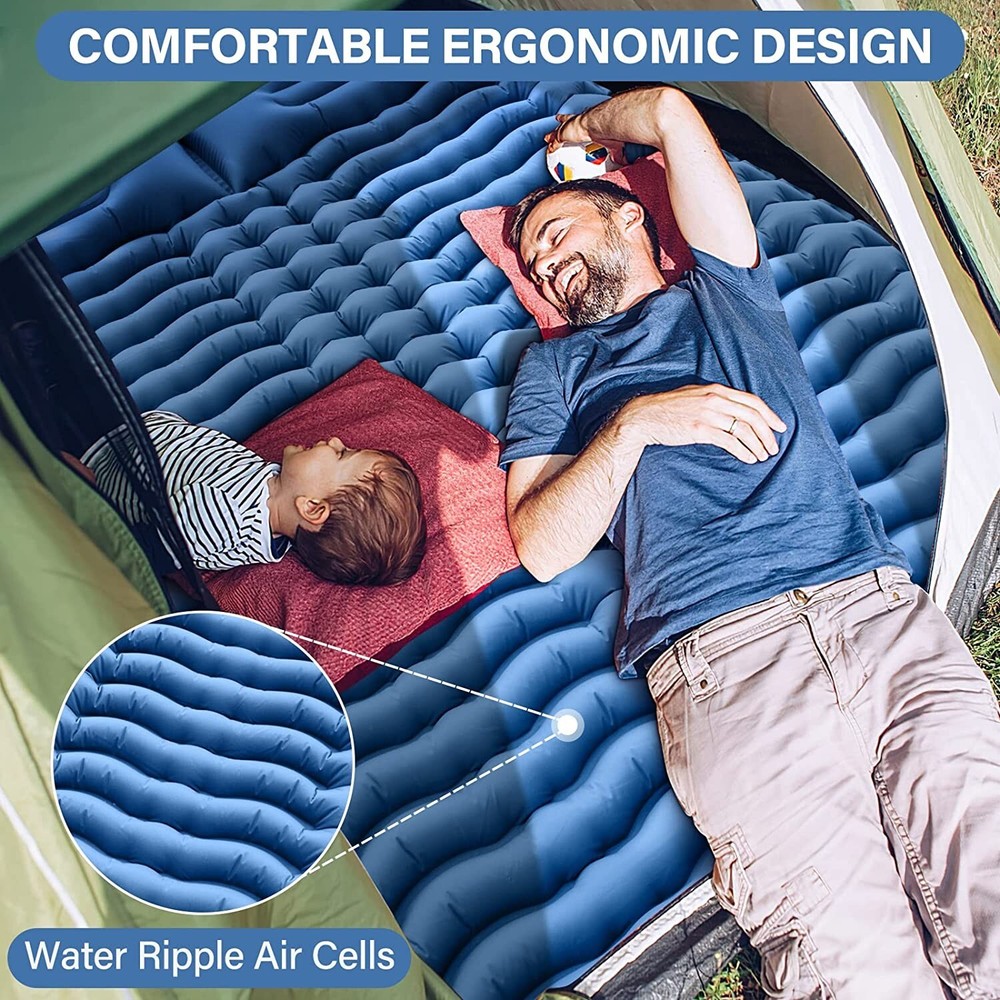Double Sleeping Pad for Camping Self Inflating 4" Extra-Thick Camping Pad 2 Pers