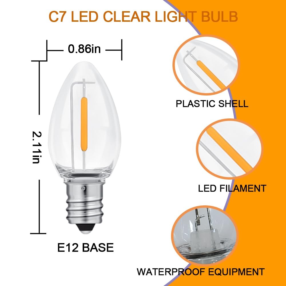 NETEHA 2 Pack 6Ft White Accessory Cord with C7 LED Bulbs, E12 Socket Lamp Cord w