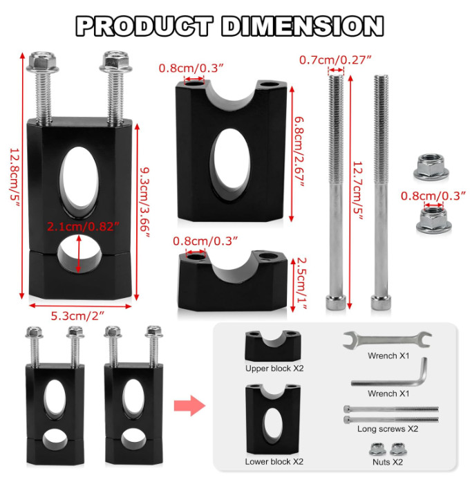7/8 Handlebar Risers - 22 mm Mount Clamp for Black