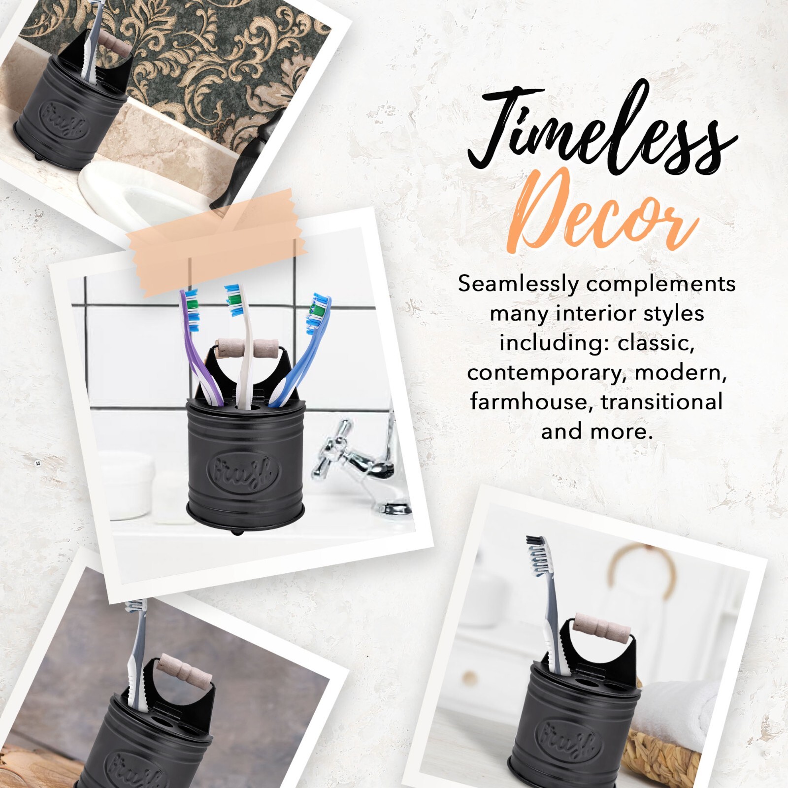 Autumn Alley Black Farmhouse Toothbrush Holders for Bathrooms, Rustic accessory