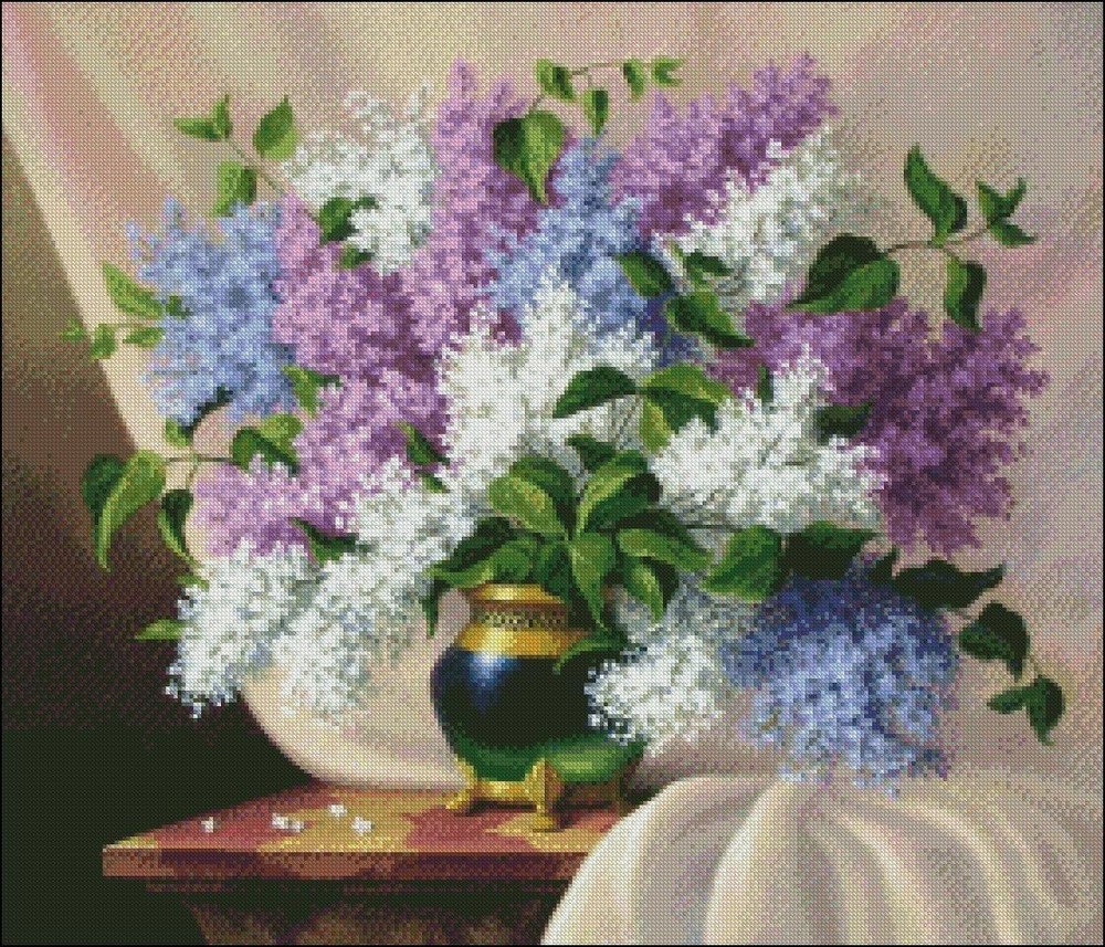 Chart Needlework DIY - Counted Cross Stitch Patterns - Lilacs in Green Vase