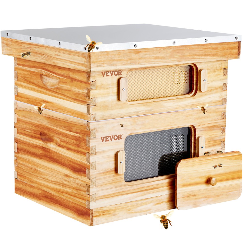 VEVOR Bee Hive Langstroth Kit 10 Deep & 10 Medium Frames with Acrylic Windows