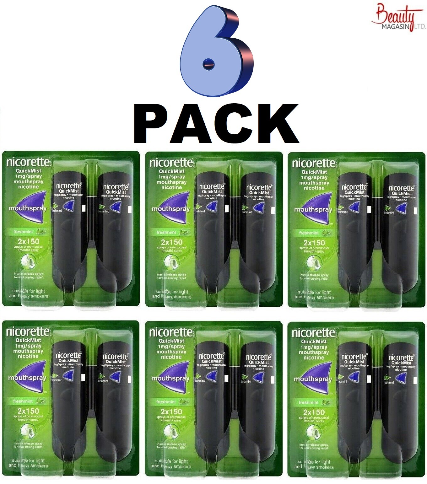 6 x quickmist duo NICORETTE , 2 x 150 sprays - FREE SHIP TO USA