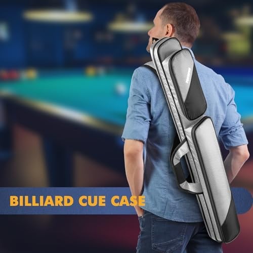 Durable Pool Cue Case 2x2 - Holds 2 Sticks, Accessory Pockets, Shoulder Strap