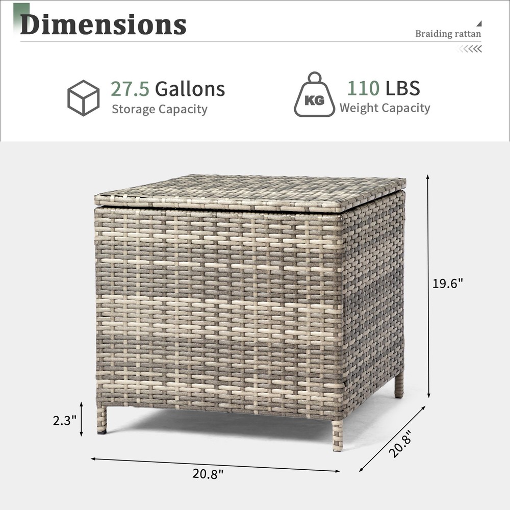 PE Wicker Side Table with Storage, Patio Rattan End Table Square Container