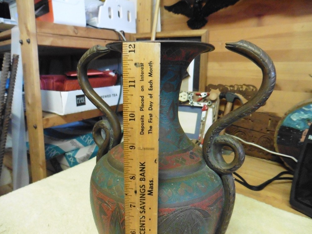 Antique Copper Brass Hand fine Carved 473 pot snake Cobra Python Handle marked