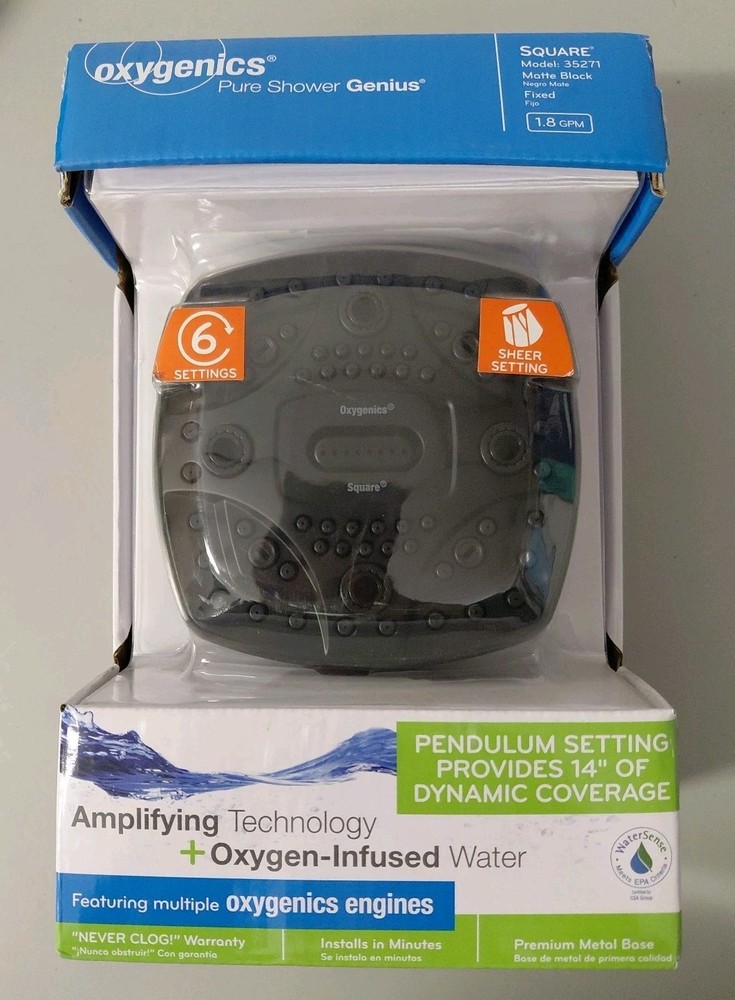 Oxygenics Square Showerhead In Matte Black (35271) Fixed