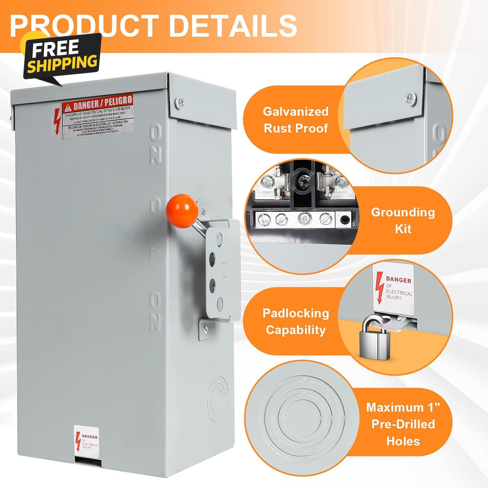 100A Generator Transfer Switch, 24000W Heavy Duty Double Throw Safety Switch