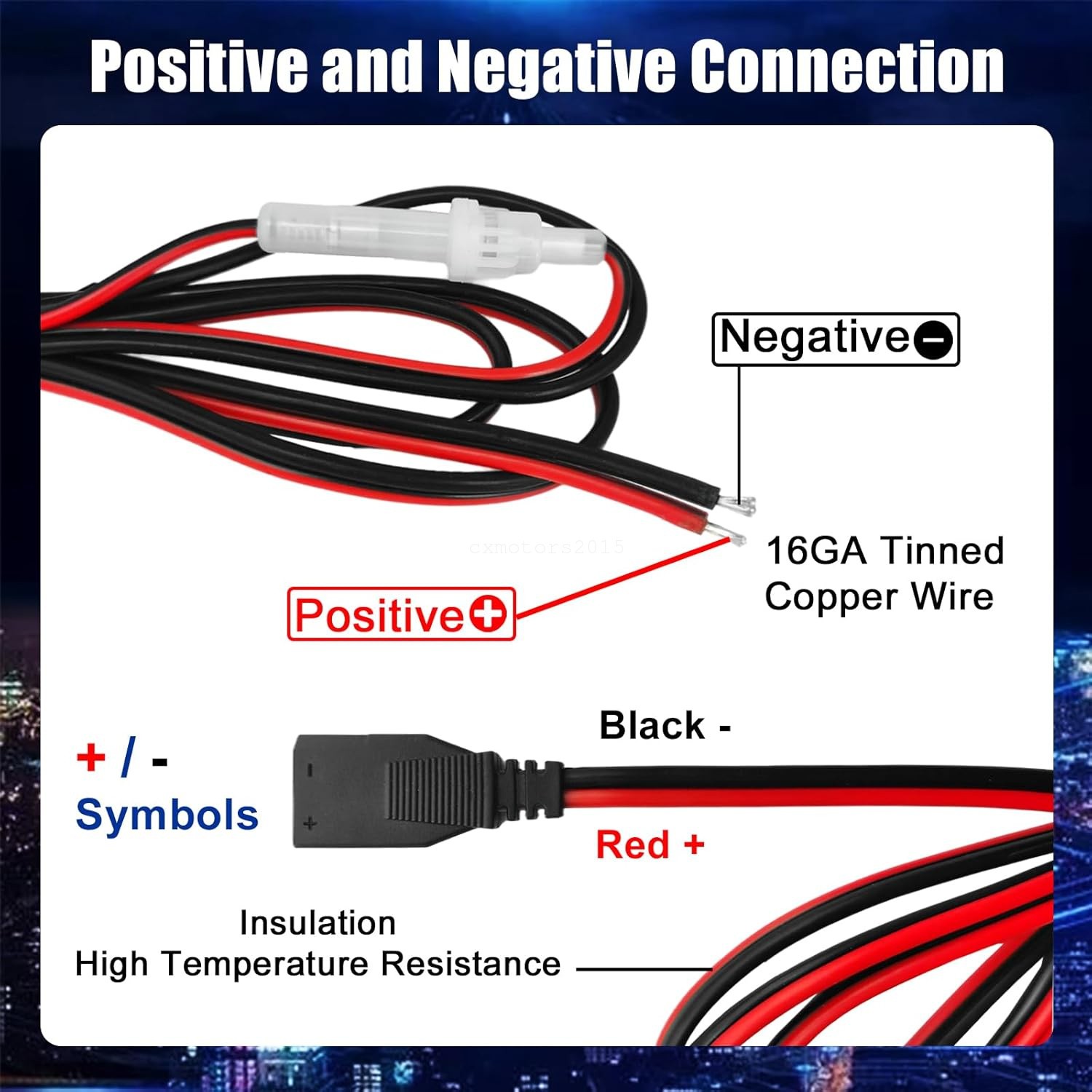 CB Radio Power Cord 3Pin Conector 16AWG Wire w/ 15A Fuse For Cobra Uniden Connex