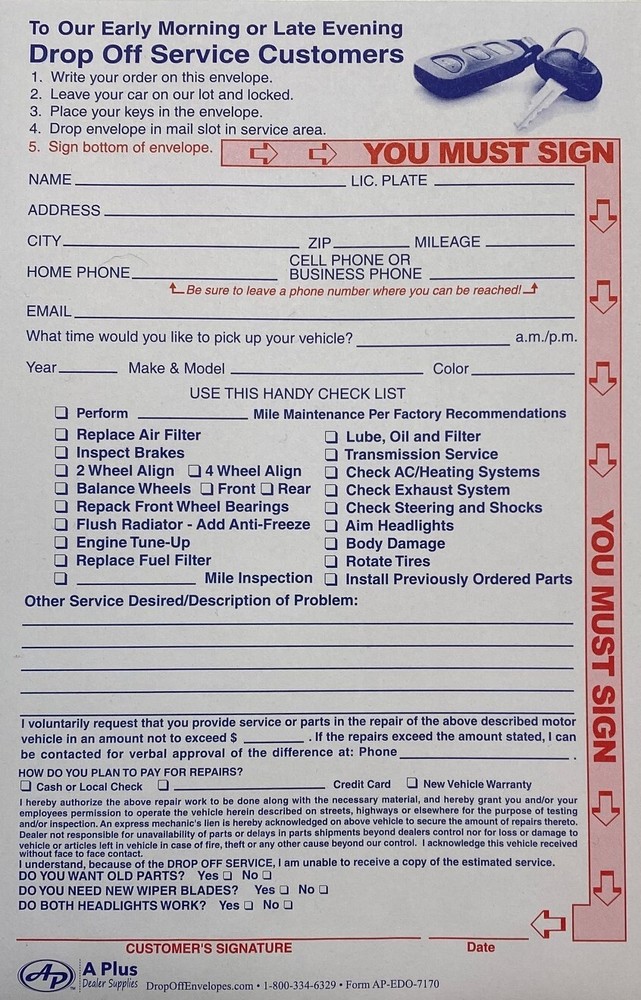 Key Drop Off Envelope EDO-7170 (500 Quantity) (P14)