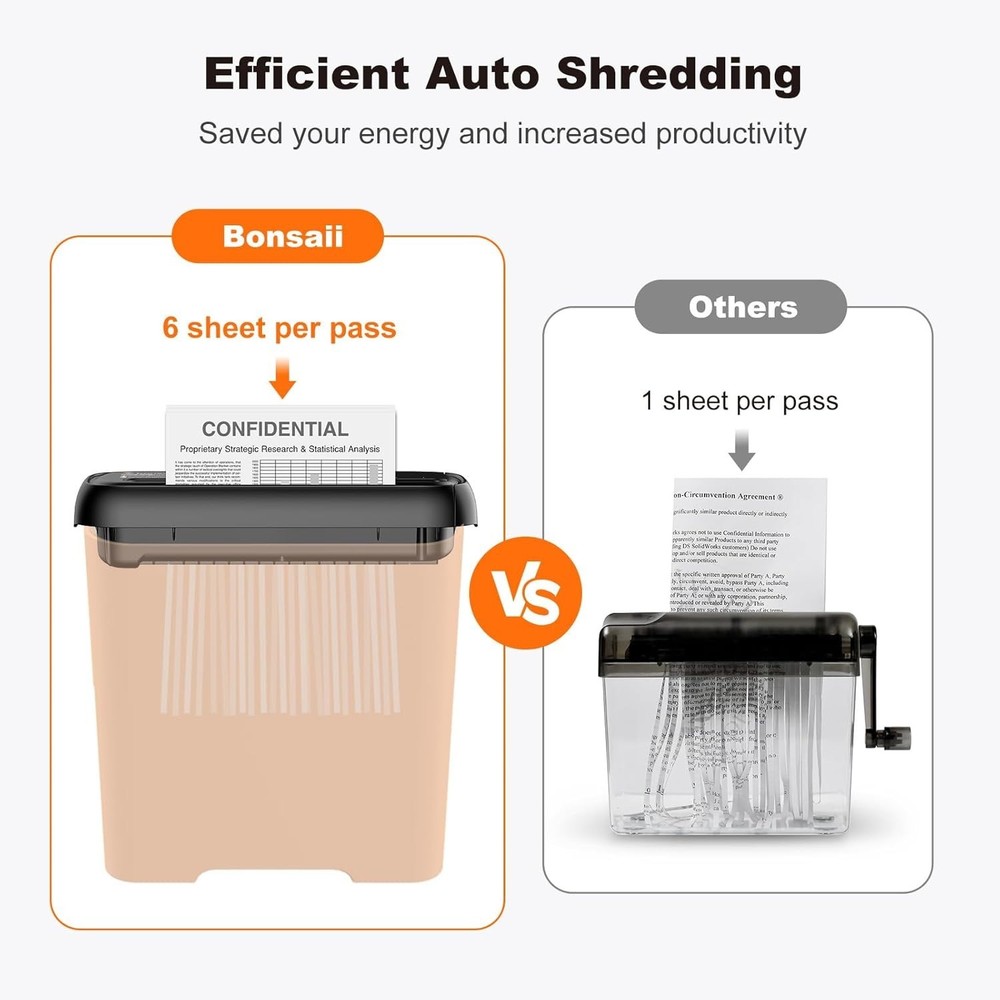 Efficient 6-Sheet Strip Cut Shredder with Automatic Start-Stop Functionality