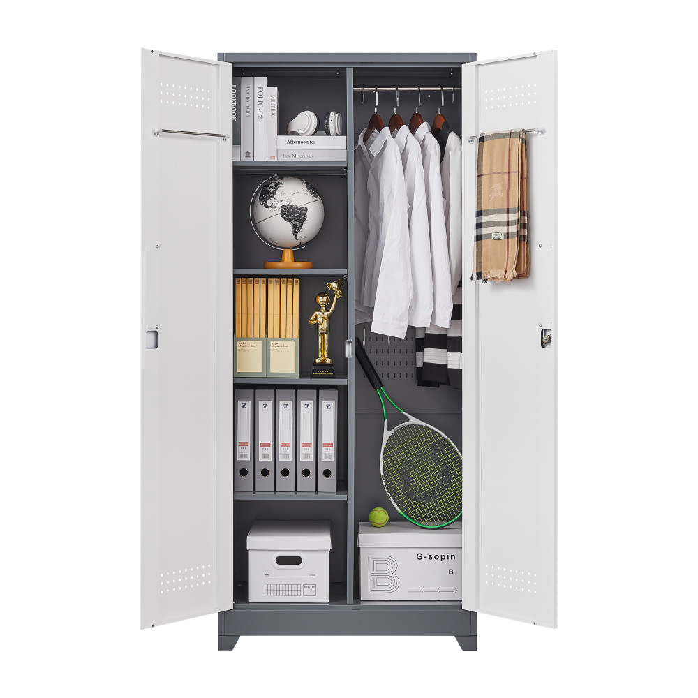 72" Metal Locker Cabinet - Locking Doors - Adjustable Shelves - Utility Storage