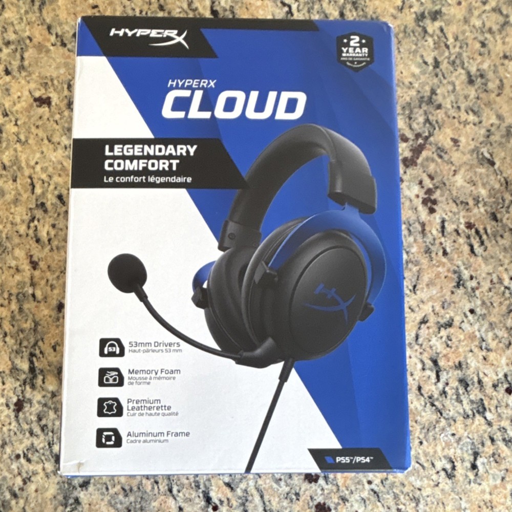 HyperX Cloud Gaming Headset Blue, Detachable Mic, Memory Foam, PS5/PS4
